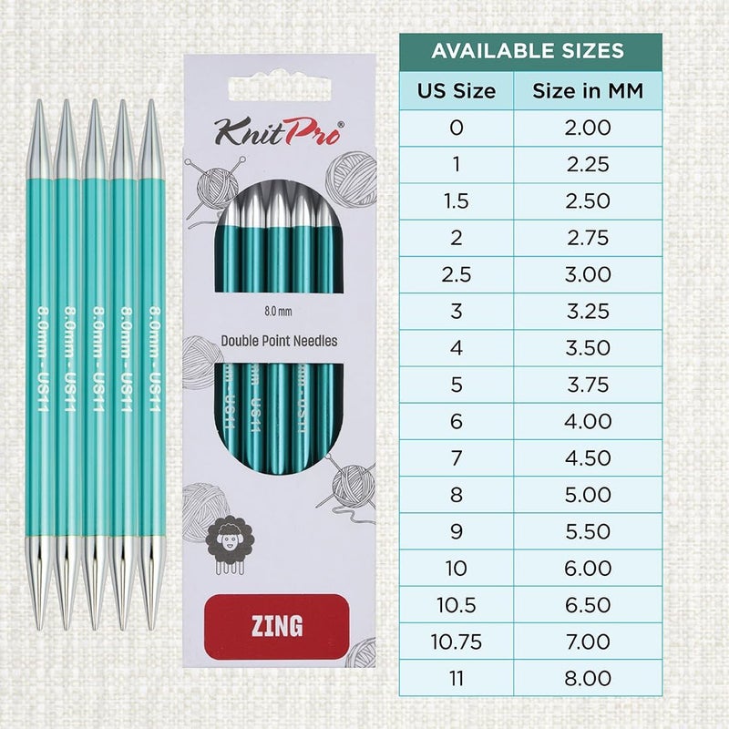 Knit Pro Zing Double Pointed Needles 6" (15cm) | US Size 11 (8mm) - Image 3